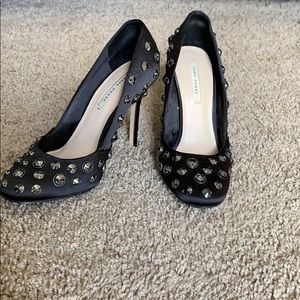 Zara Black Satin Pumps with Jewel Embellishments